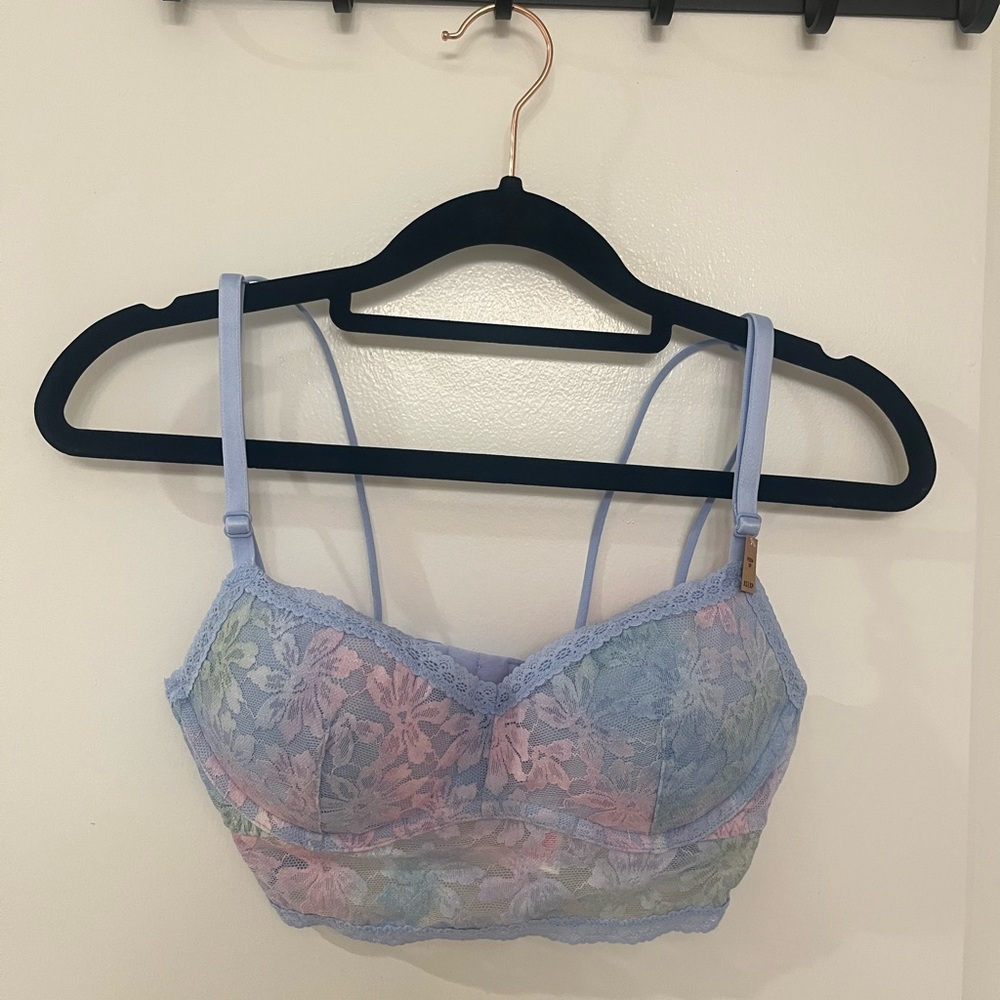 PINK Victoria's Secret Floral Lace Bralette - Pastel Blue and Pink